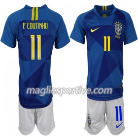 Completo Calcio Brasile P. Coutinho 11 Bambino Divisa Trasferta Mondiali 2018